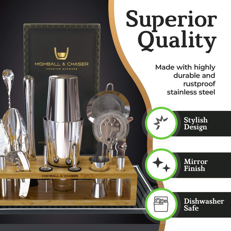 Highball  Chaser Highball & Chaser 13-Piece Boston Cocktail Shaker Set Stainless Steel Mixology Bartender Kit With Stand For Home Bar Cocktail Set | Laser Engraved Cocktail Tools | Plus E-Book with 30 Cocktail Recipes - Image 4
